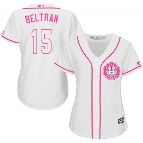 Astros #15 Carlos Beltran White/Pink Fashion Women's Stitched MLB Jersey